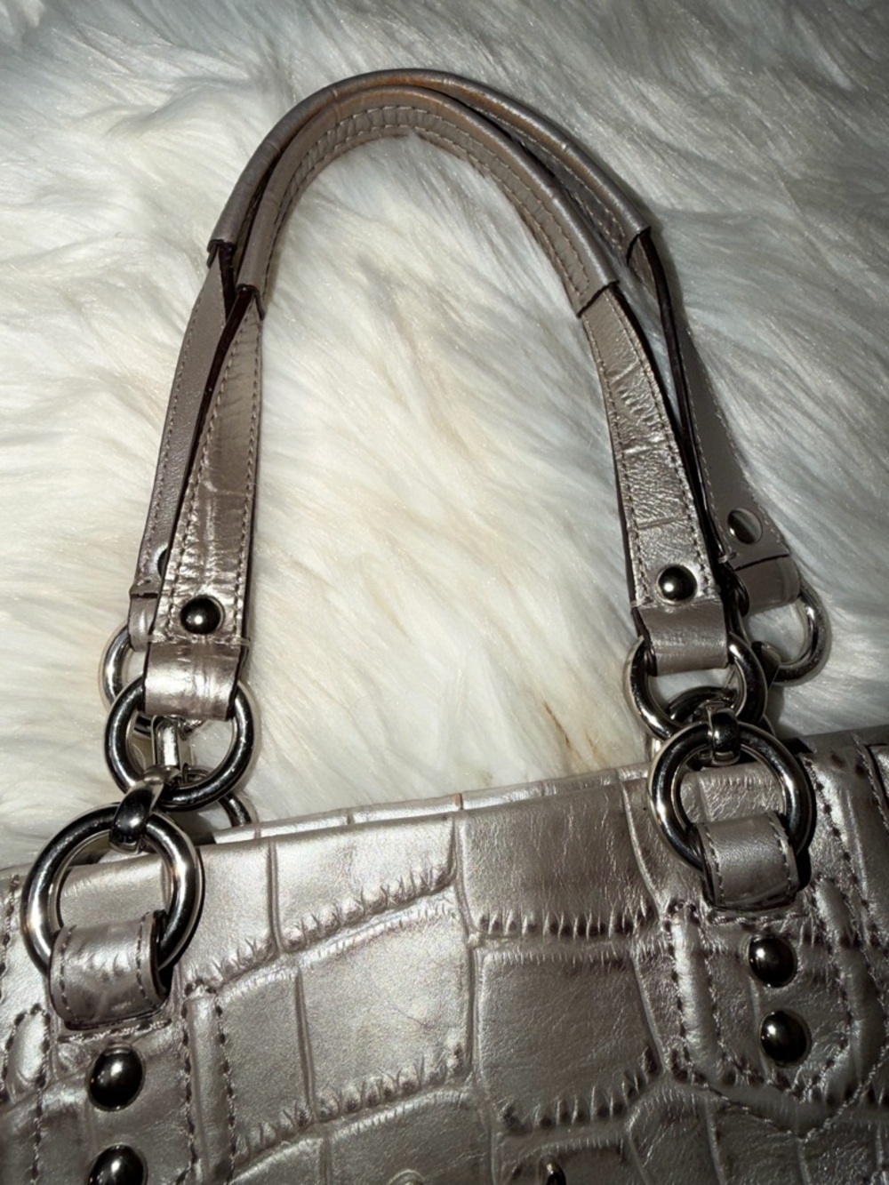 Coach Metallic Silver Croc-Embossed Tote#F20345 - Picture 13 of 15